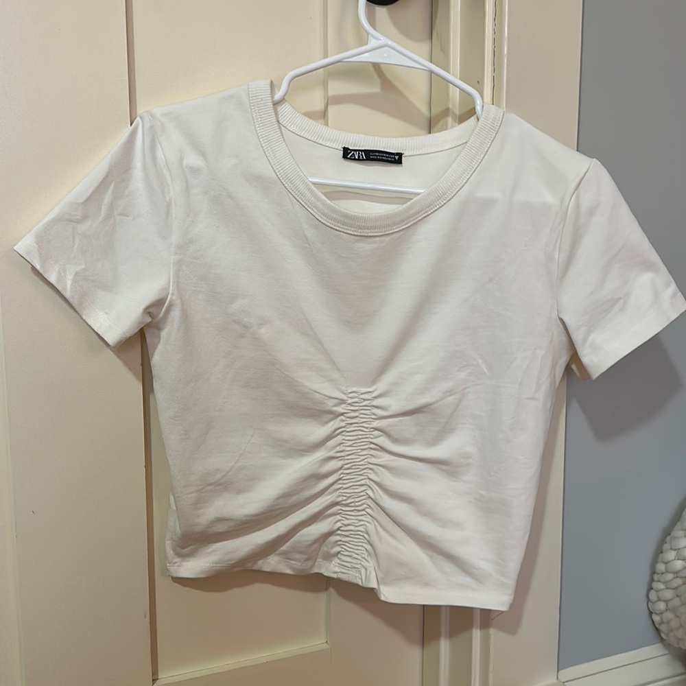 zara white ruched top
